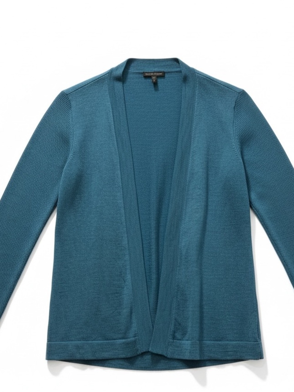 Eileen Fisher 100% Merino Wool Blue Open Front Cardigan Quiet Luxury Minimalist